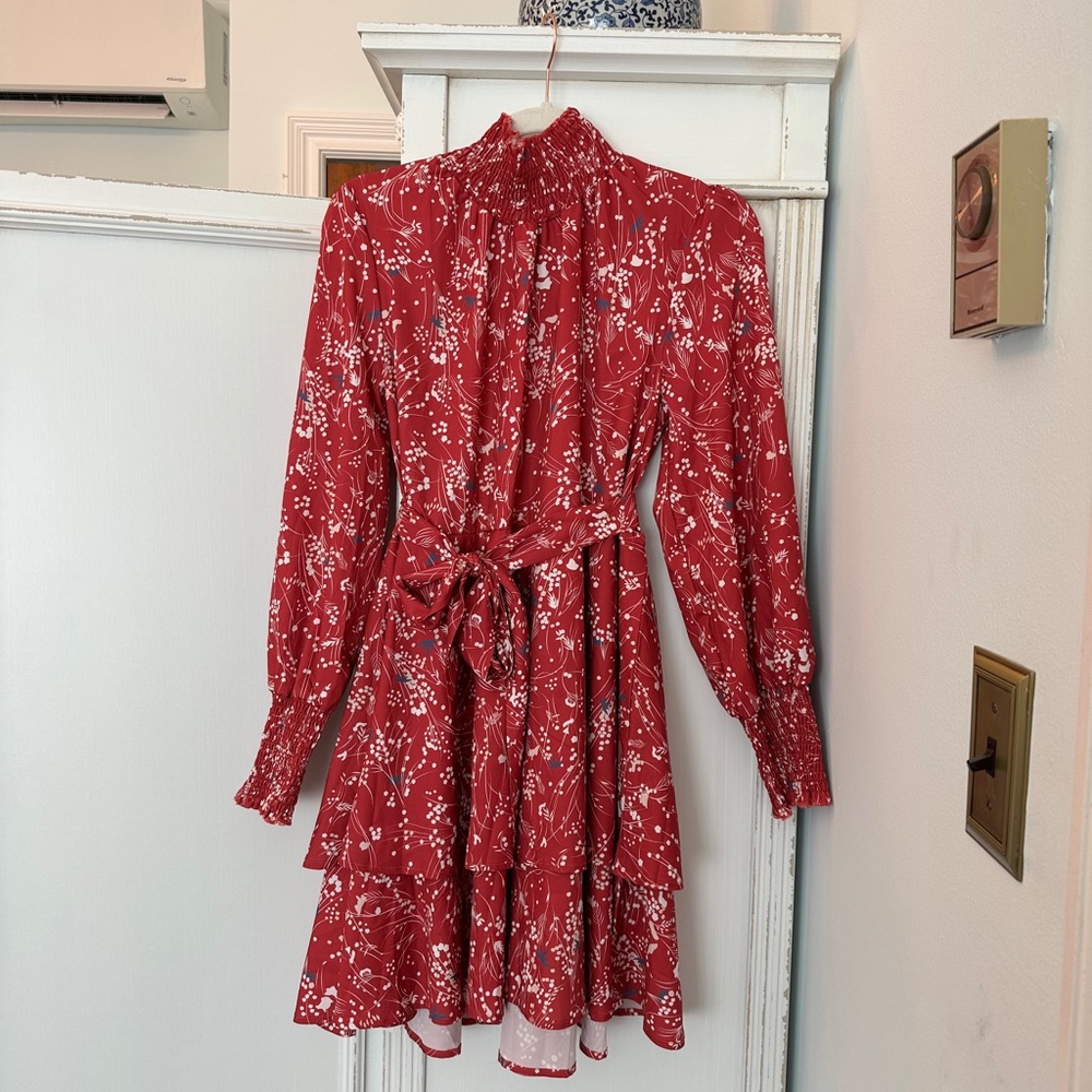 JL Luxe red dress, high neckline, NWT